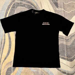 Amiri Pink Logo Black Tee Mens Size Large